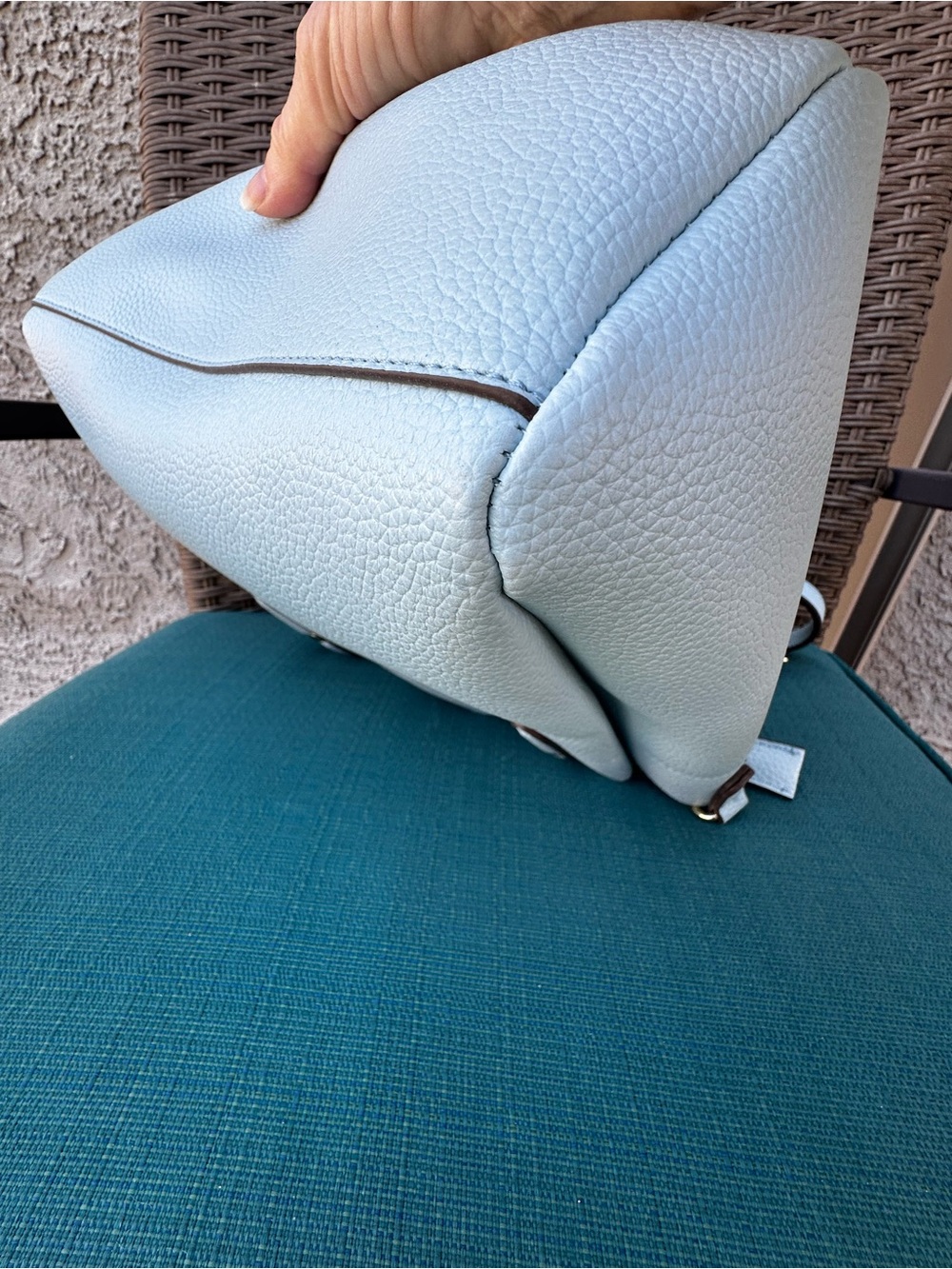 Nanette Lepore Light Blue Pebbled Leather Satchel with Floral Scarf 12X9” Pretty - Picture 13 of 16